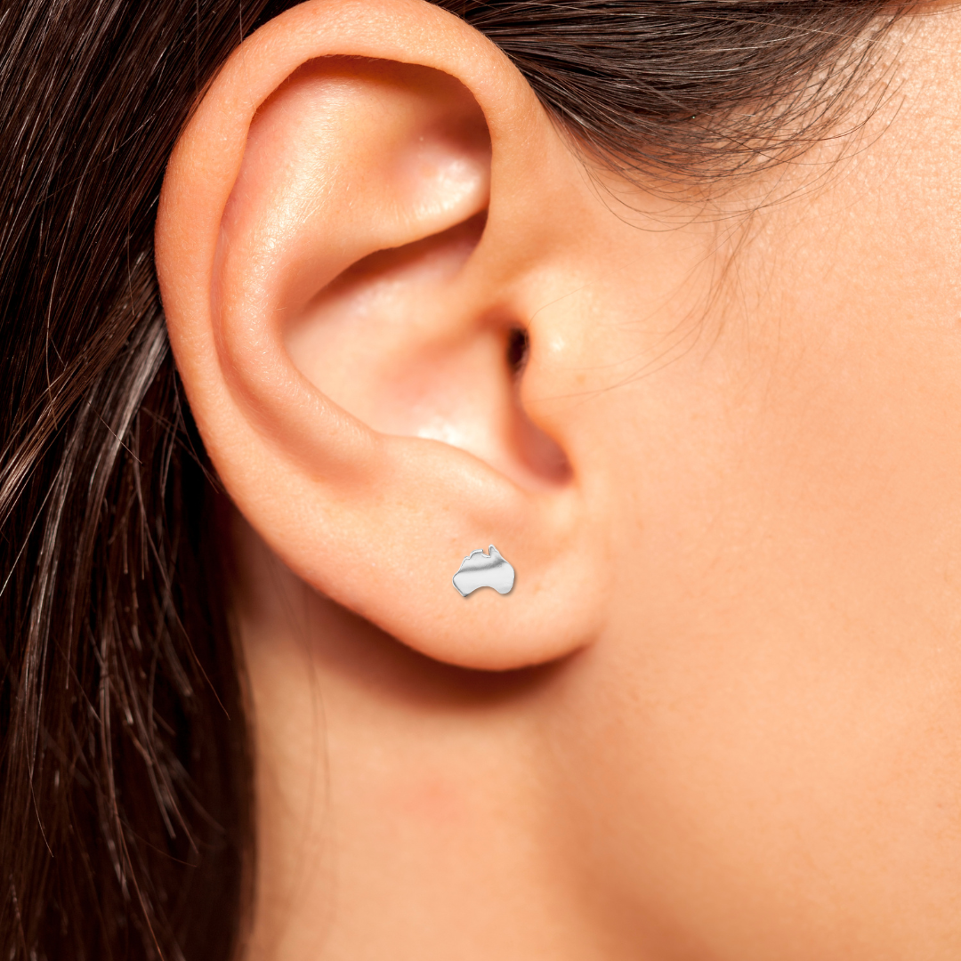 Australian Map Earrings Silver