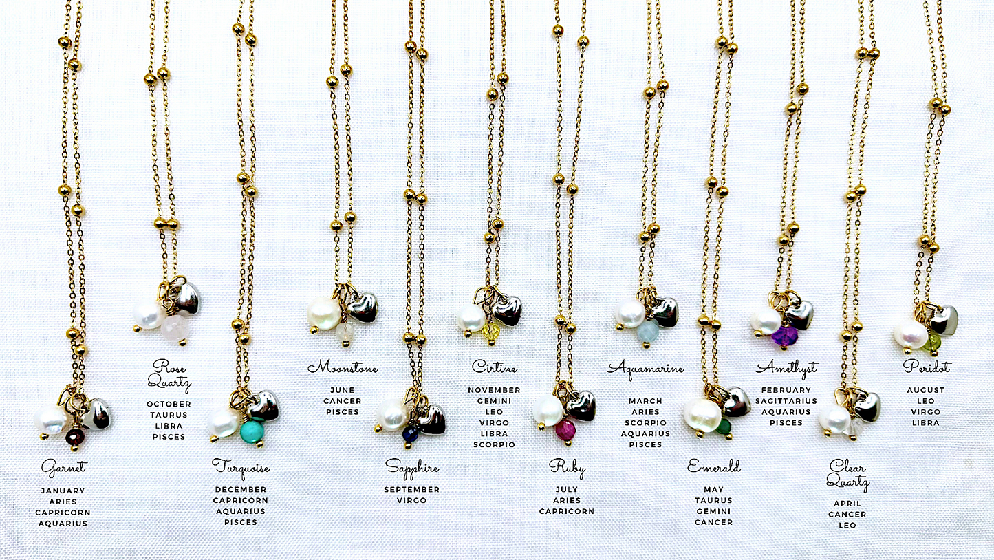December Birthstone Turquoise Charm Necklace with Natural Pearl and Heart