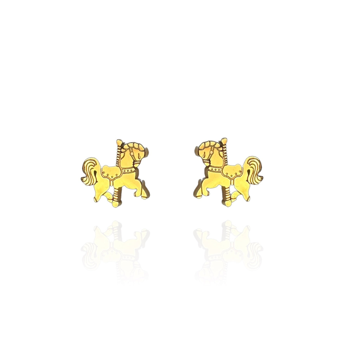 Carousel Horse Earring Studs Gold