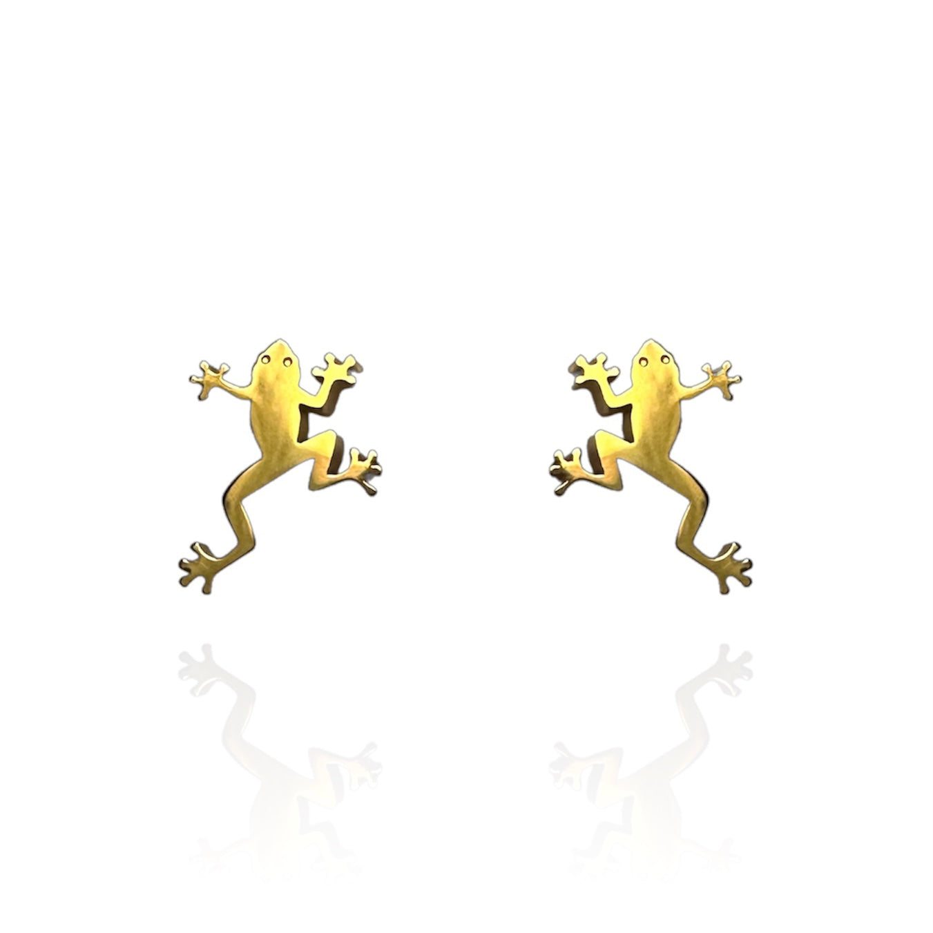 Green Tree Frog Earrings Gold