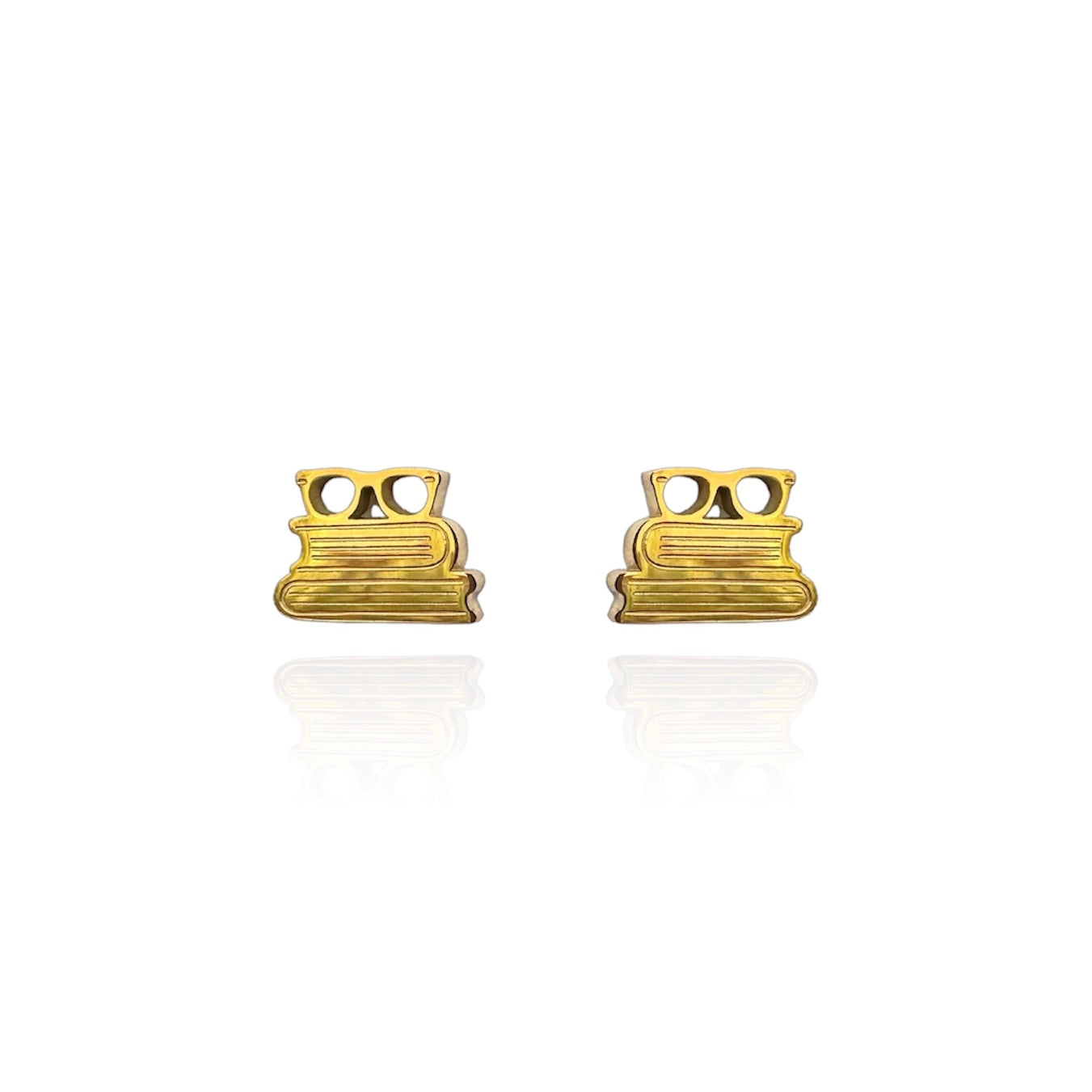 Glasses on Books Earring Studs Gold