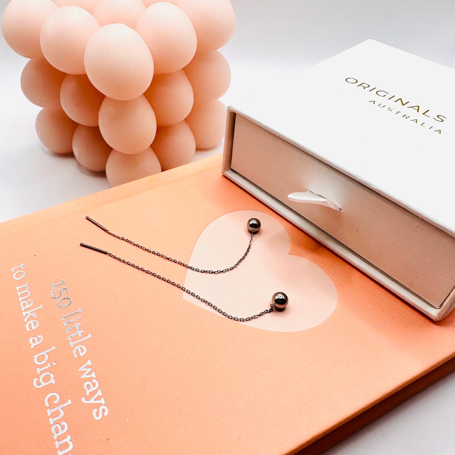Minimalist ball end ear thread earrings in Silver