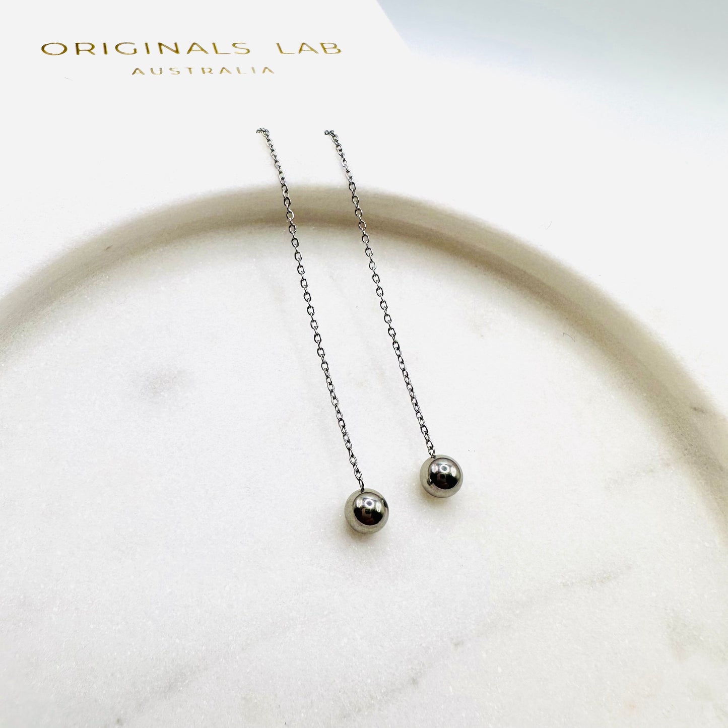 Minimalist ball end ear thread earrings in Silver