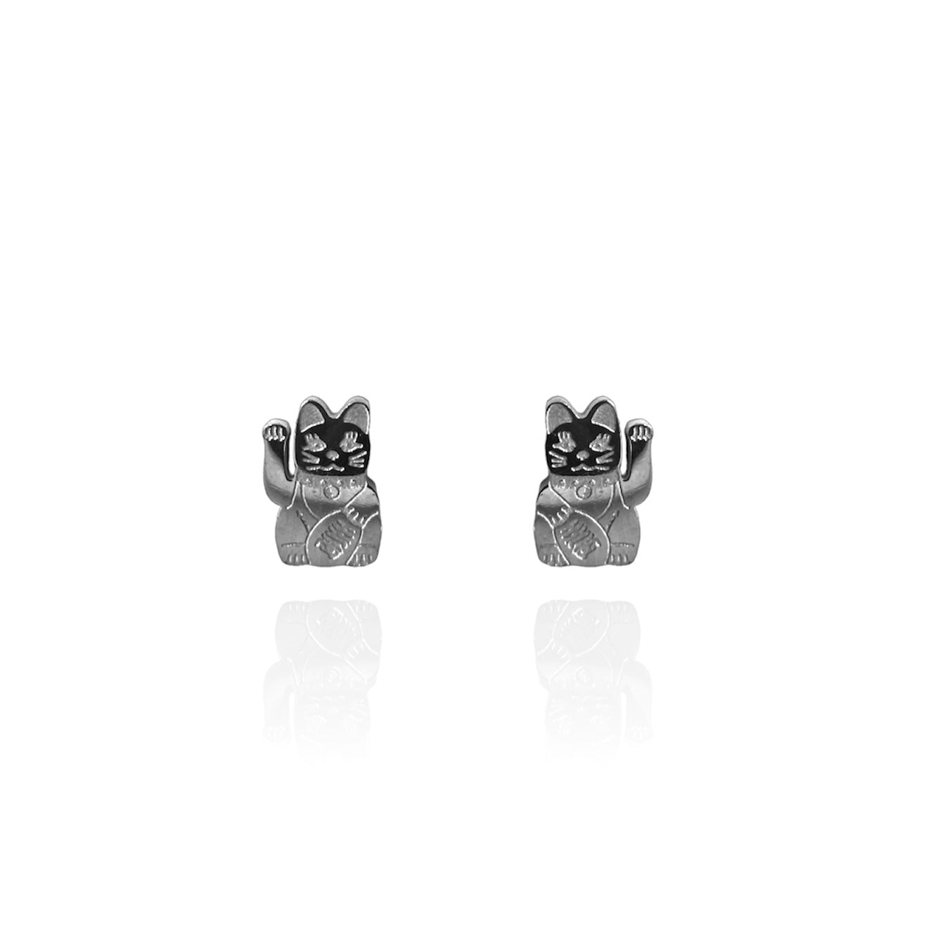 Lucky Cat Earring Studs Silver