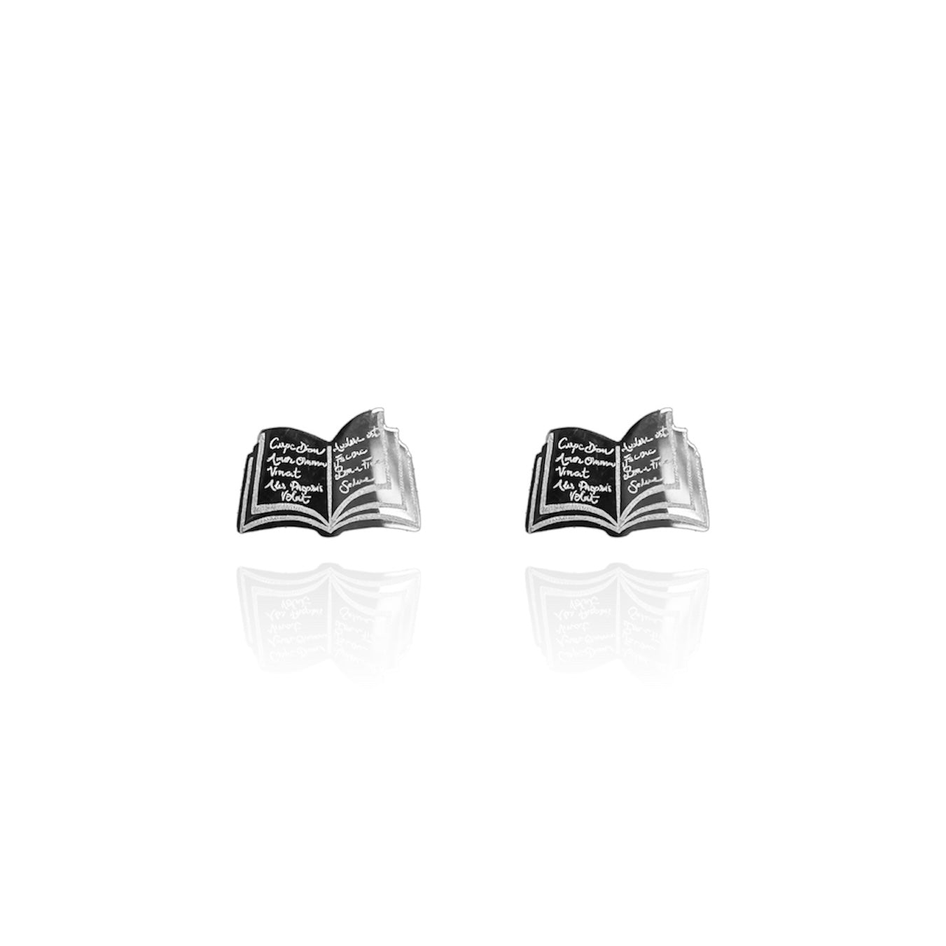Open Book Earring Studs Silver