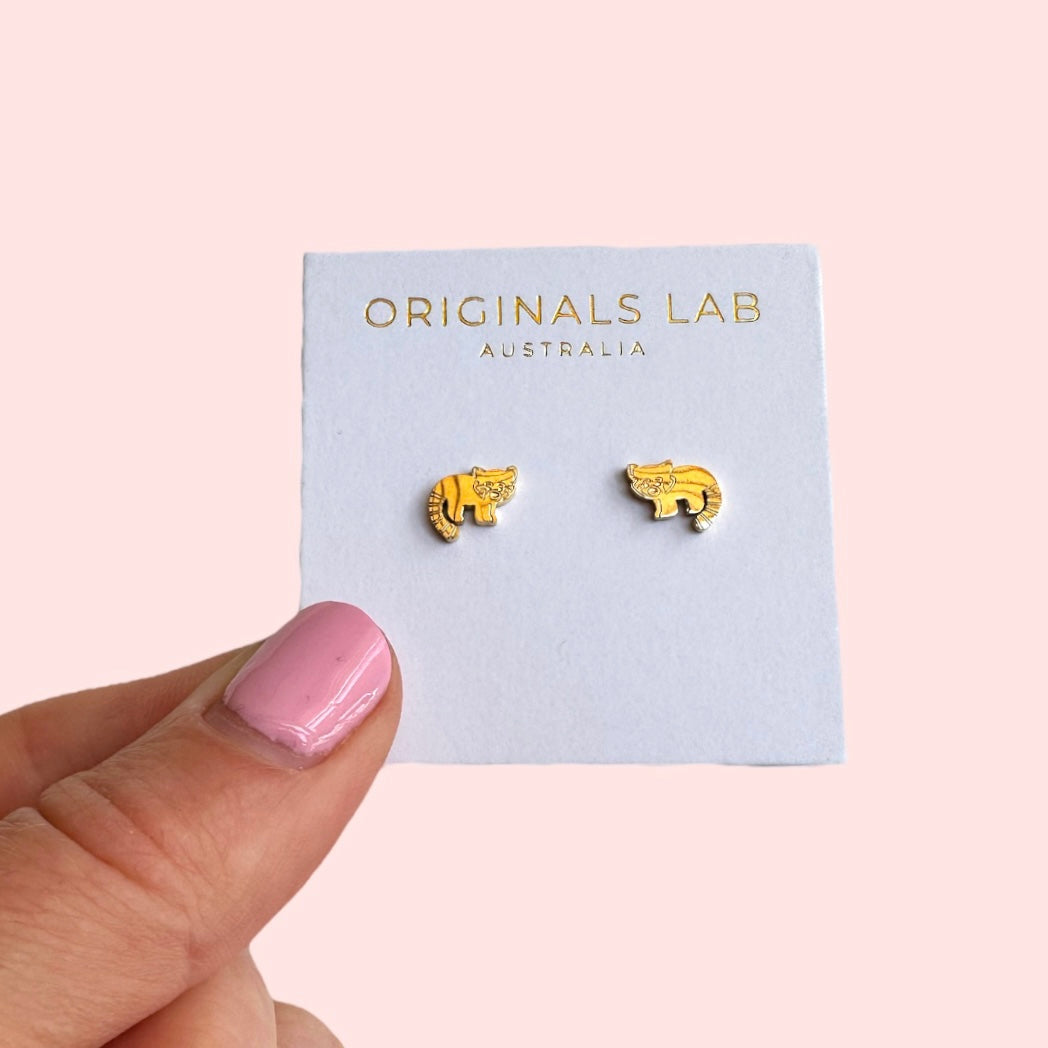 Red Panda Earring Studs Gold