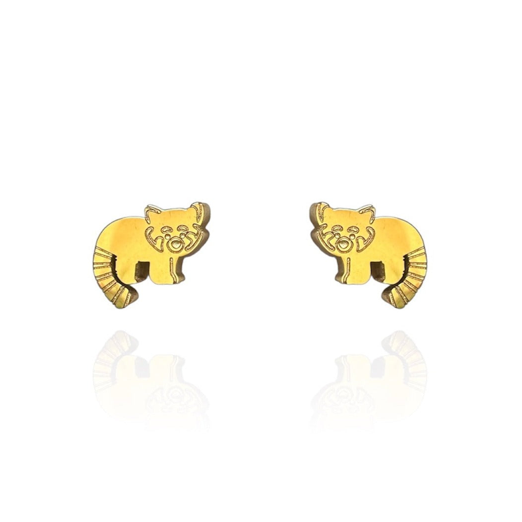 Red Panda Earring Studs Gold