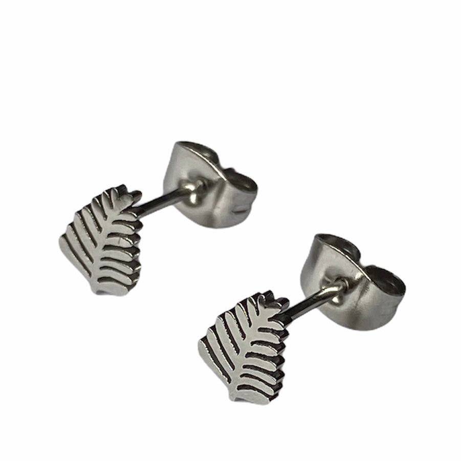 Fern Leaf Earring Studs Silver