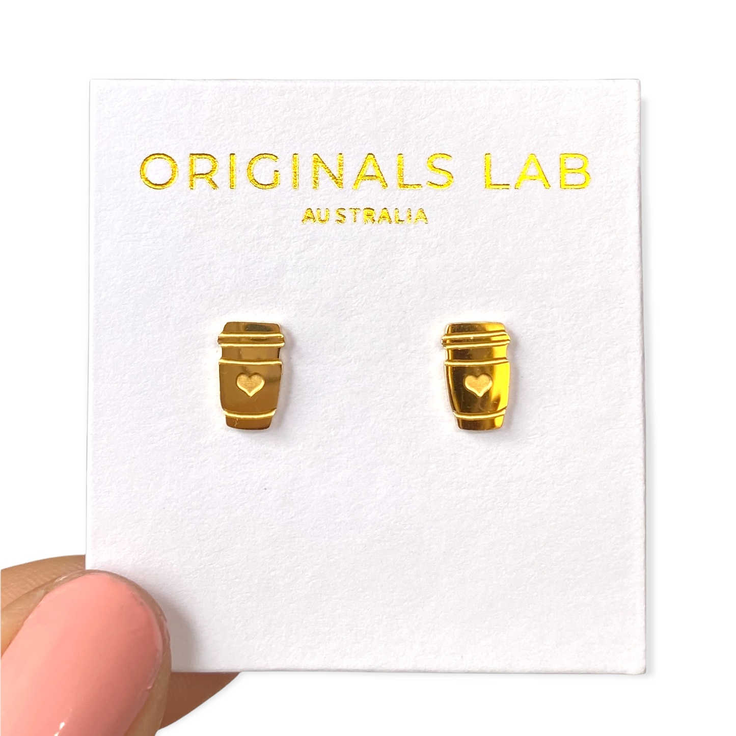 Coffee Lover Earring Studs Gold