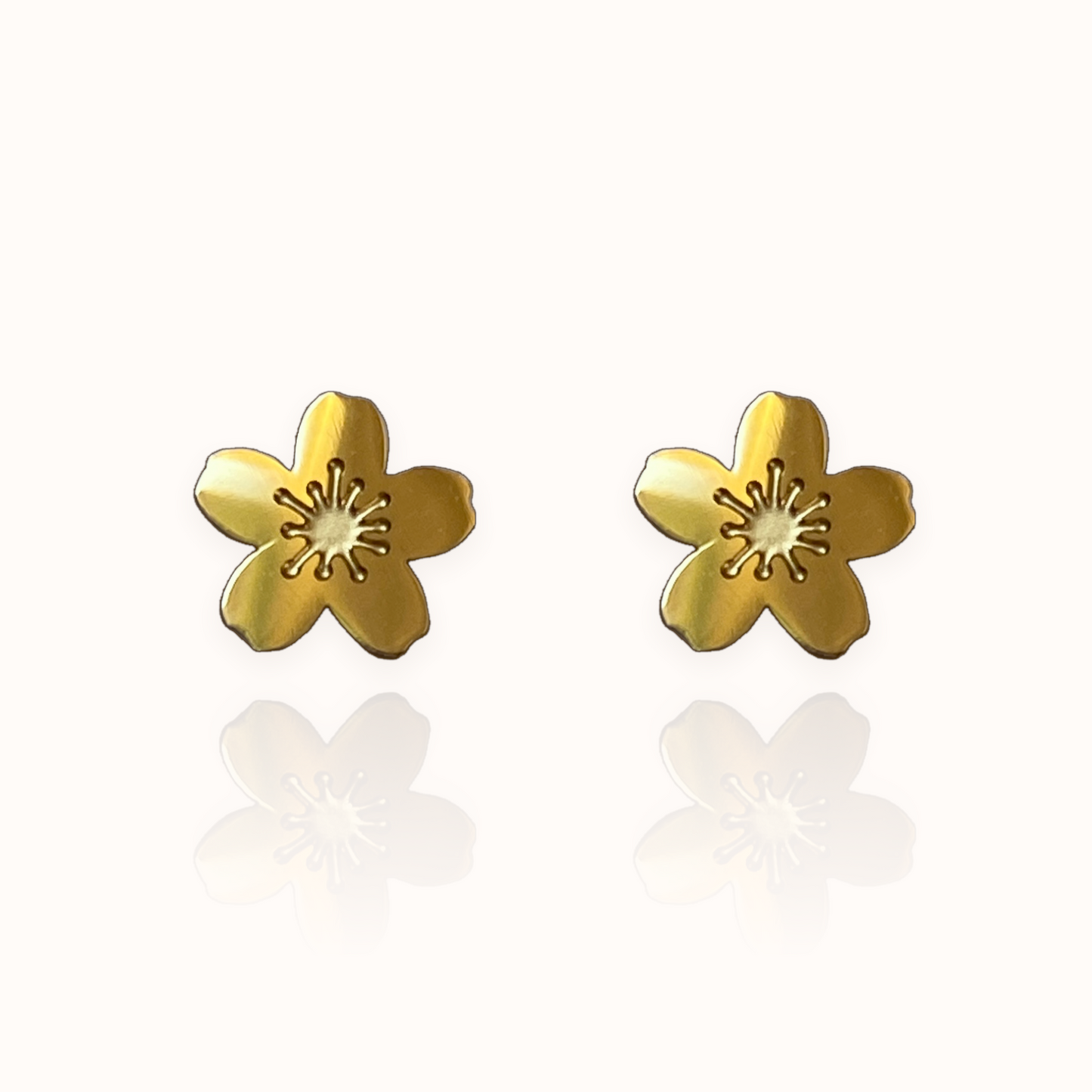 Cherry Blossom Sakura Earring Studs Gold