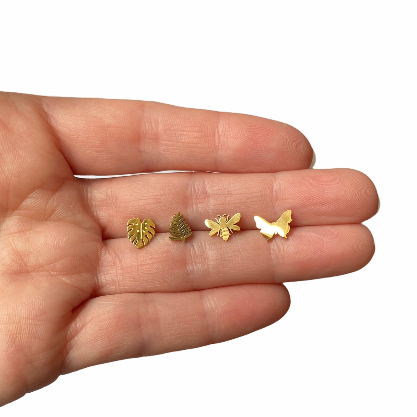 Monstera Leaf Earring Studs Gold