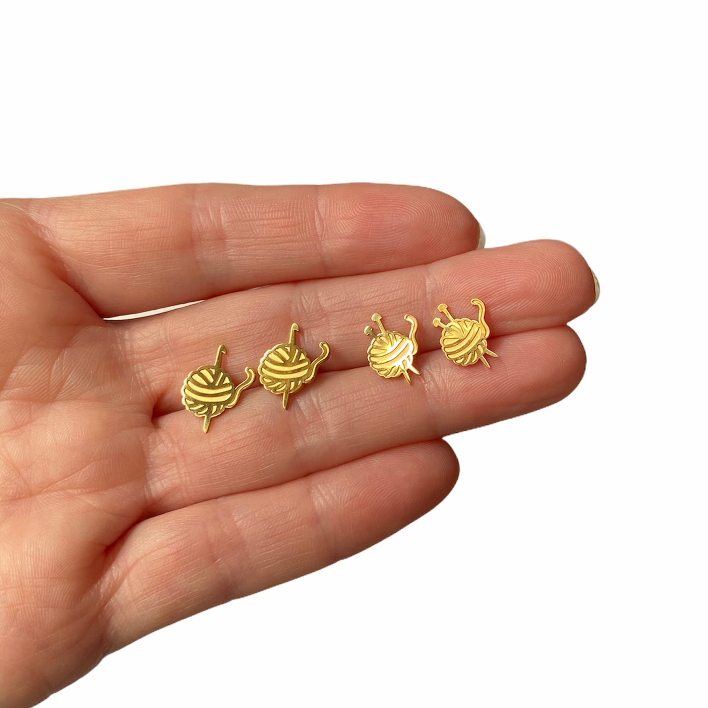 Crochet Hook and Yarn Earring Studs Gold