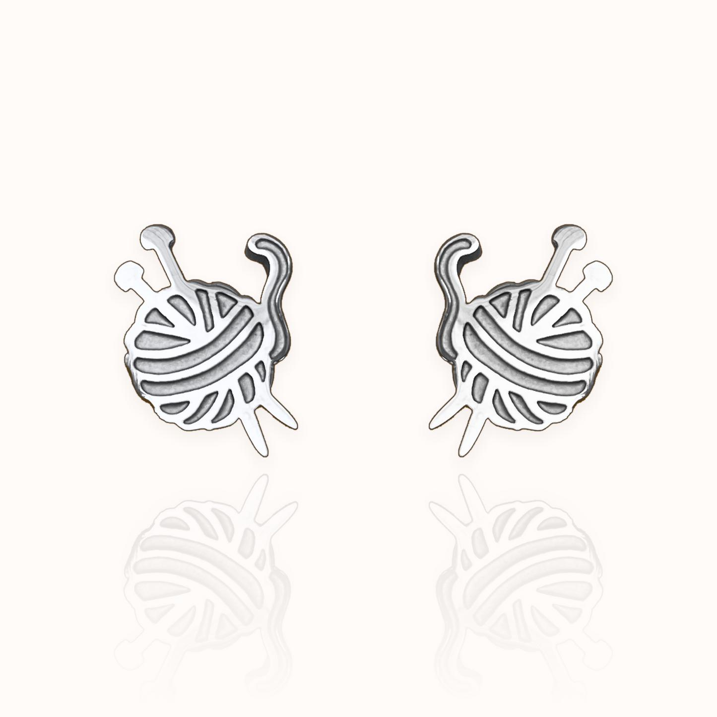 Knitting Needles and Yarn Studs Silver