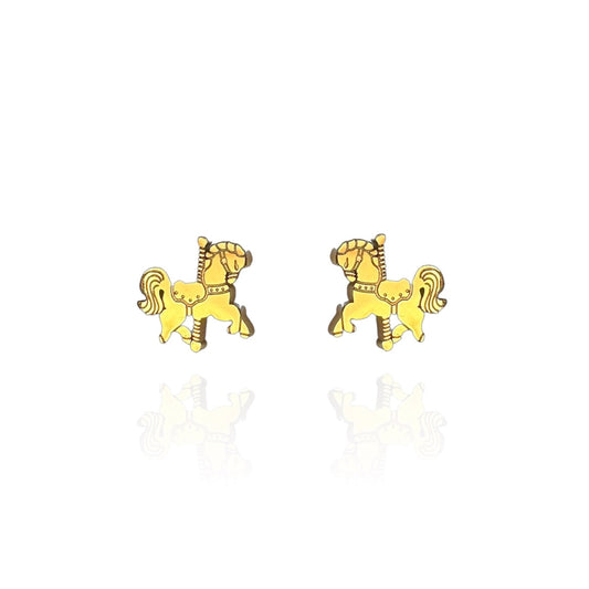Carousel Horse Earring Studs Gold