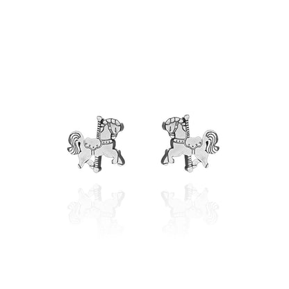Carousel Horse Earring Studs Silver