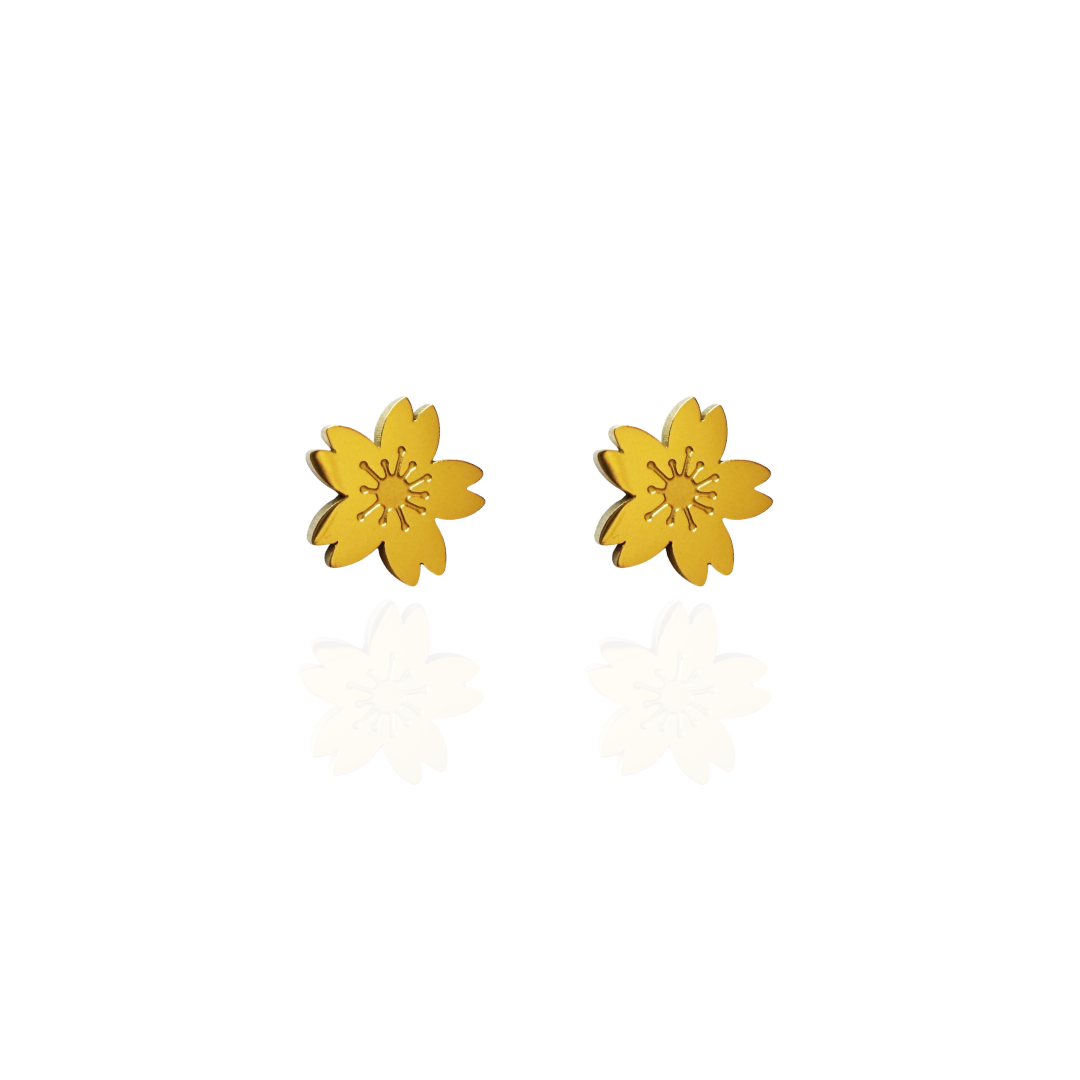 Cherry Blossom Sakura Earring Studs Gold