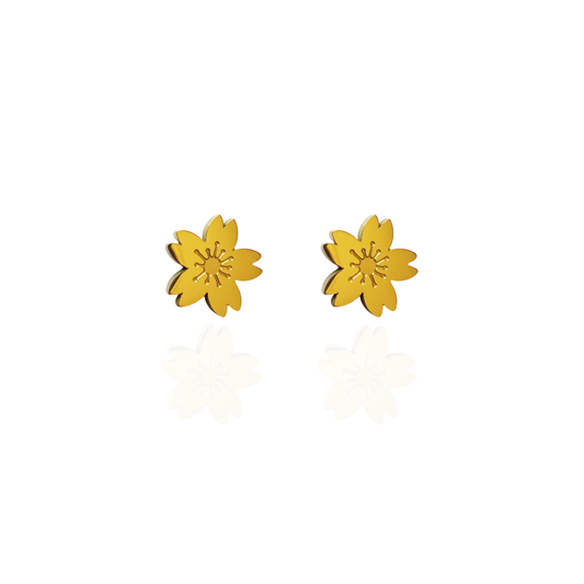 Cherry Blossom Sakura Earring Studs Gold
