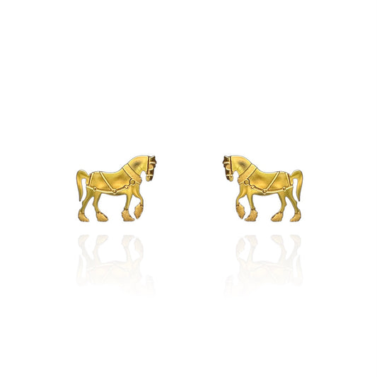 Clydesdale Horse Earring Studs Gold