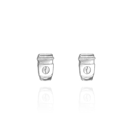 Coffee Bean Cup Earring Studs Silver