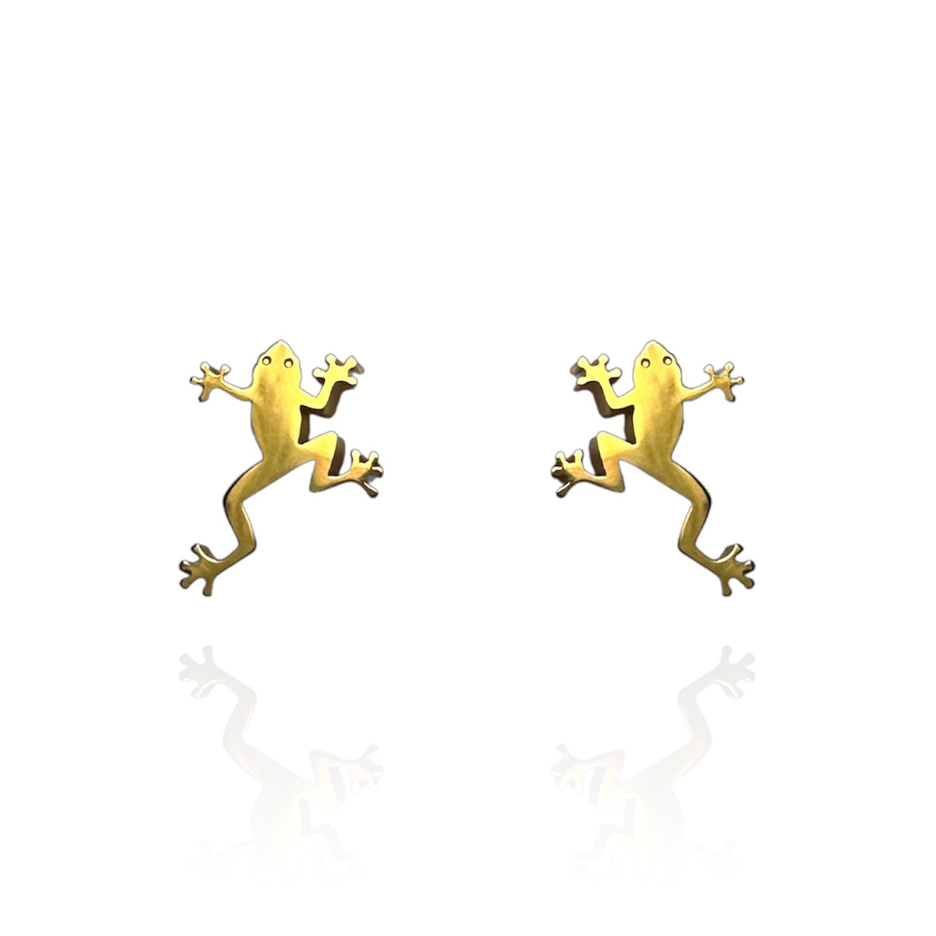 Green Tree Frog Earring Studs Gold