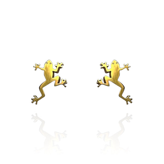 Green Tree Frog Earring Studs Gold