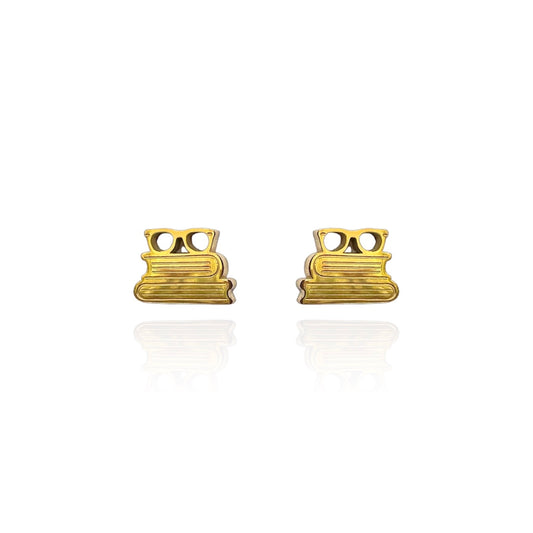 Glasses on Books Earring Studs Gold