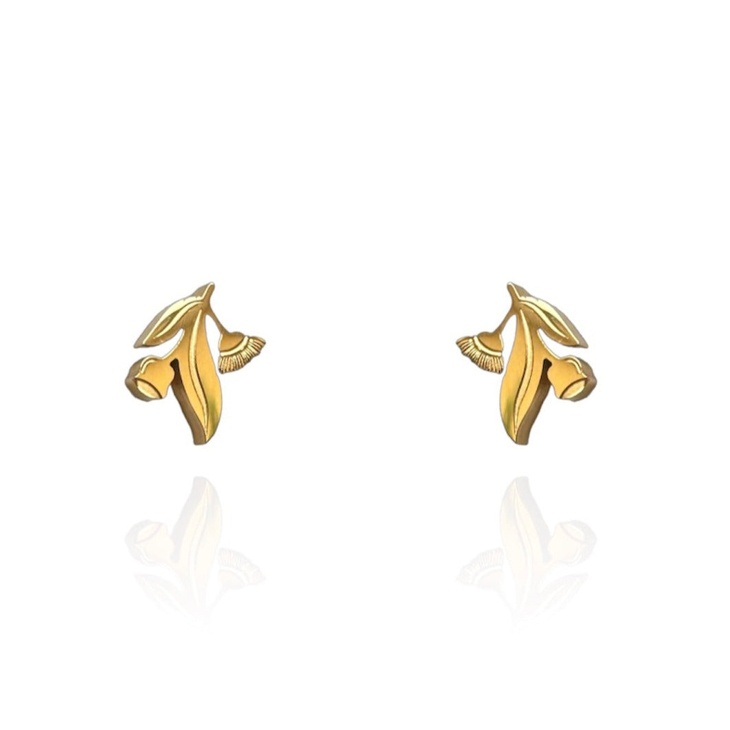 Eucalyptus Leaf Earring Studs Gold