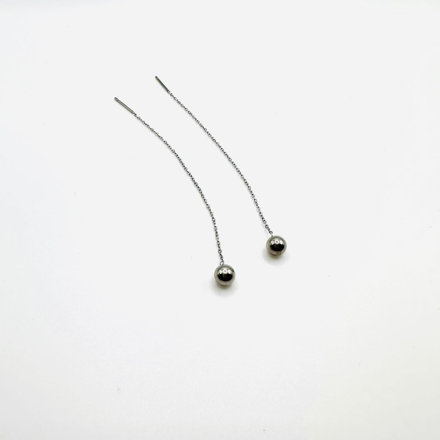 Minimalist ball end ear thread earrings in Silver