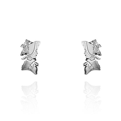 Victoria Era Portrait Earring Studs Silver