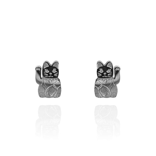 Lucky Cat Earring Studs Silver