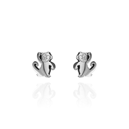 Happy Monkey Earring Studs Silver