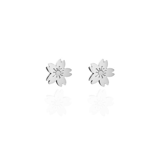 Cherry Blossom Sakura Earring Studs Silver