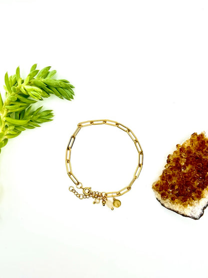 18k Gold Plated Paper Clip Bracelet with Gemstones