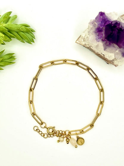 18k Gold Plated Paper Clip Bracelet with Gemstones