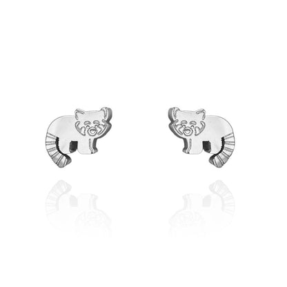 Red Panda Earring Studs Silver