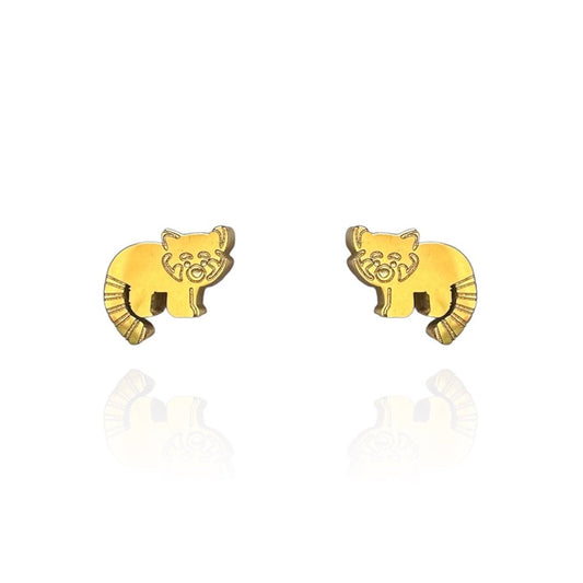 Red Panda Earring Studs Gold
