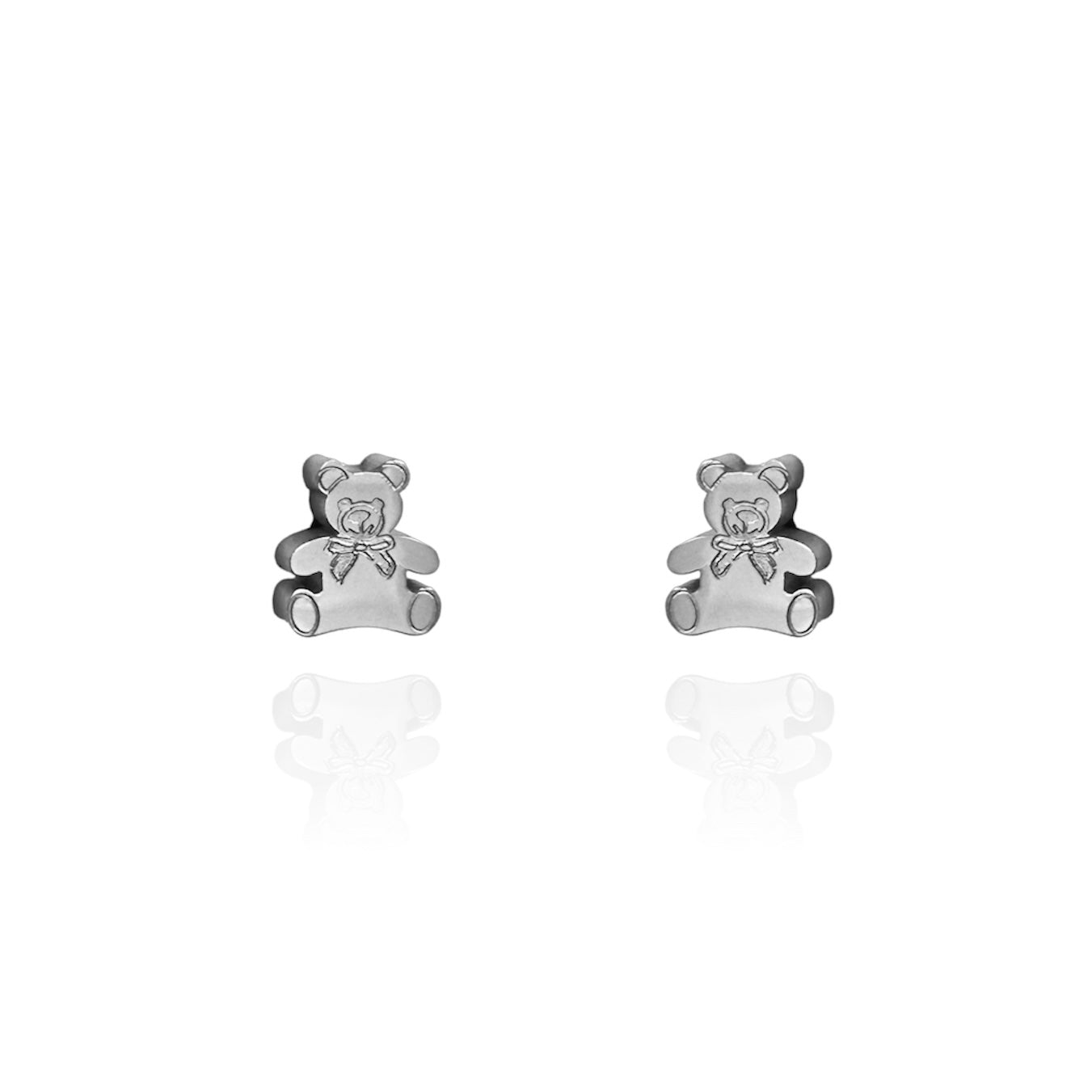 Teddy Bear Earring Studs Silver