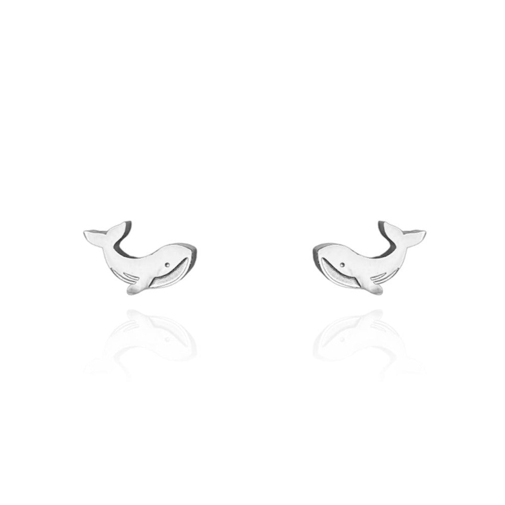Whale Earring Studs Silver