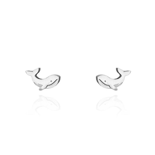 Whale Earring Studs Silver