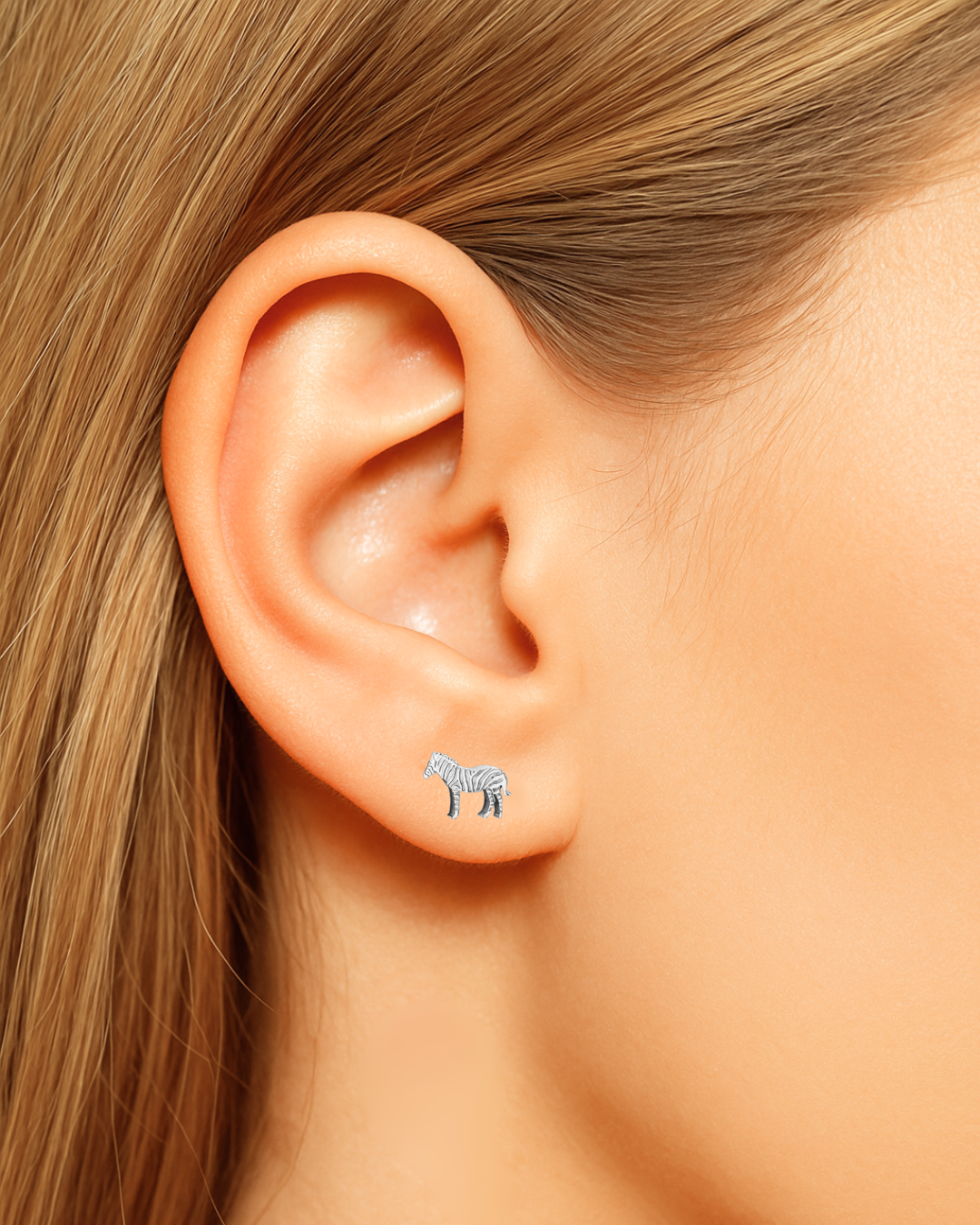 Zebra Earring Studs Silver
