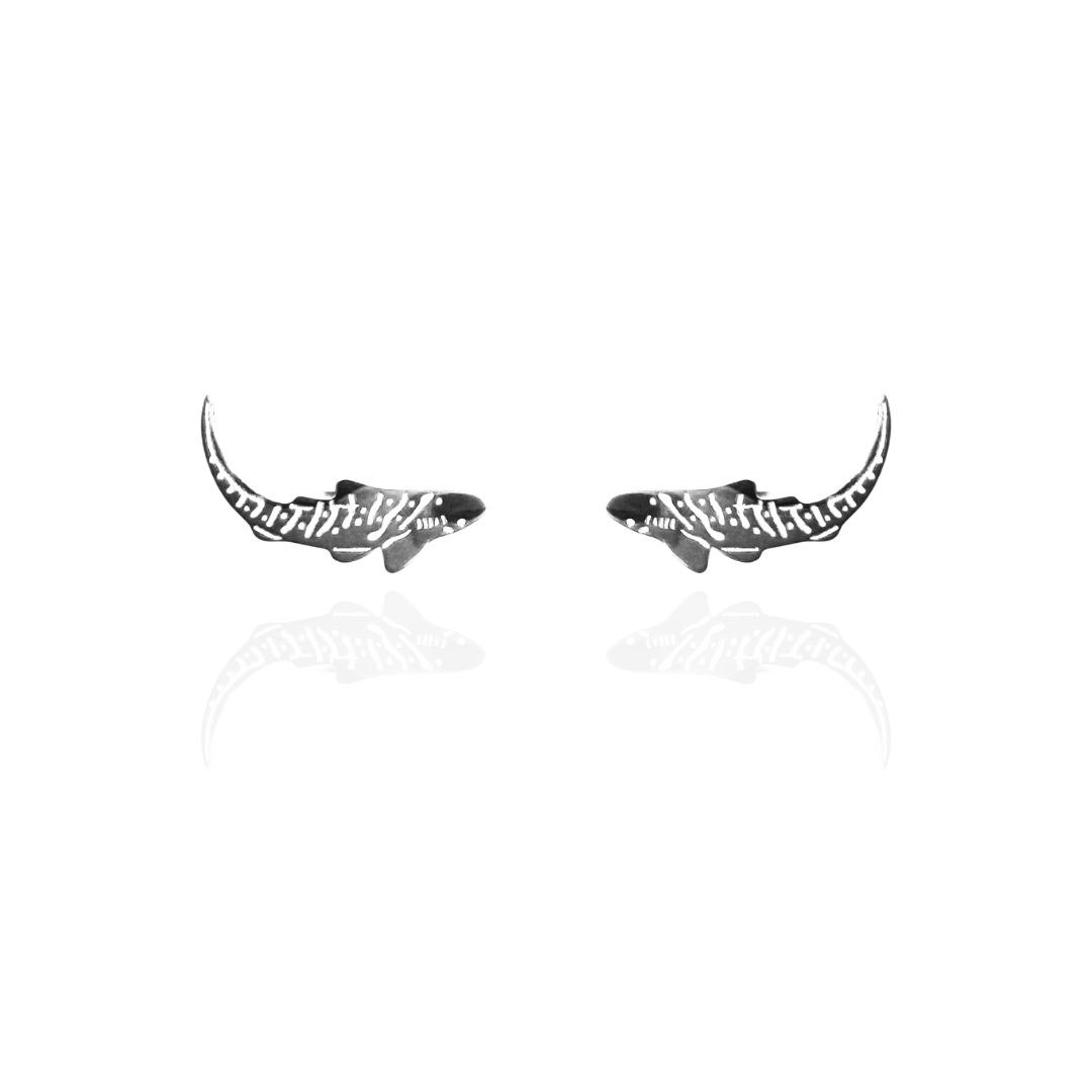 Zebra Shark Earring Studs Silver