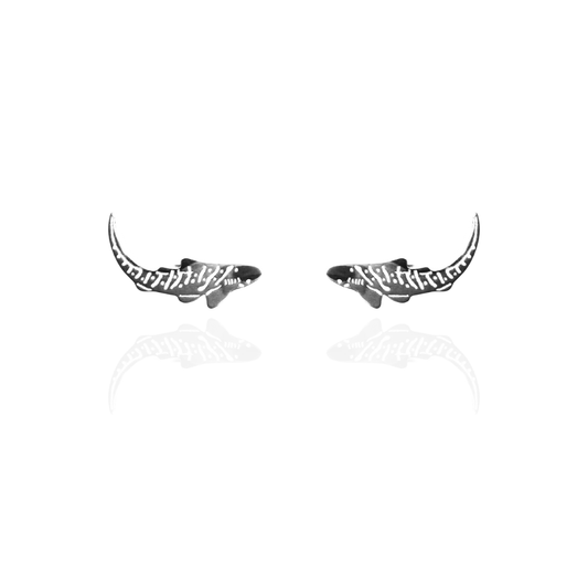 Zebra Shark Earring Studs Silver