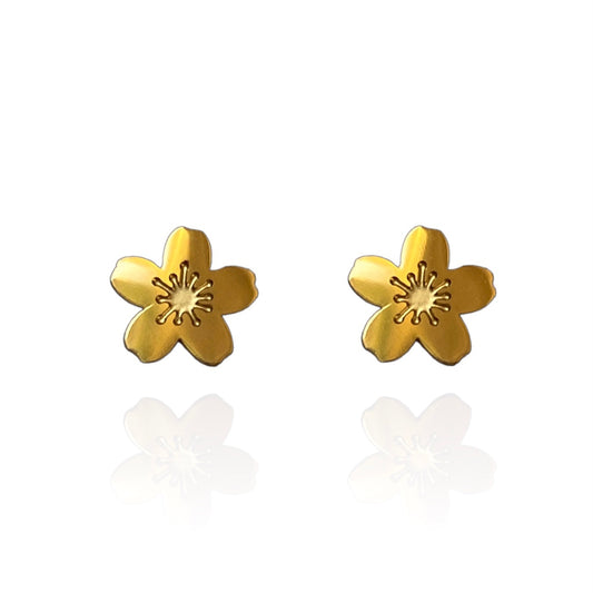 Cherry Blossom Sakura Earring Studs Gold