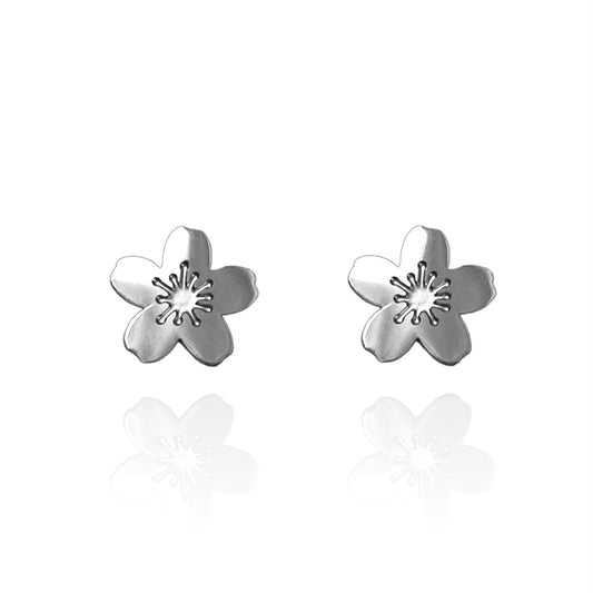 Cherry Blossom Sakura Earring Studs Silver