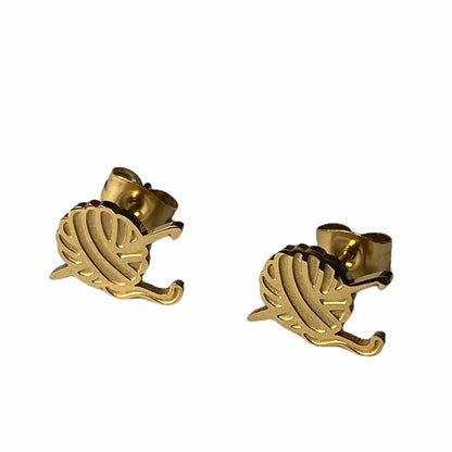 Crochet Hook and Yarn Earring Studs Gold