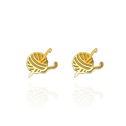 Crochet Hook and Yarn Earring Studs Gold
