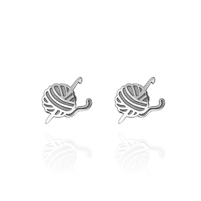 Crochet Hook and Yarn Earring Studs Silver
