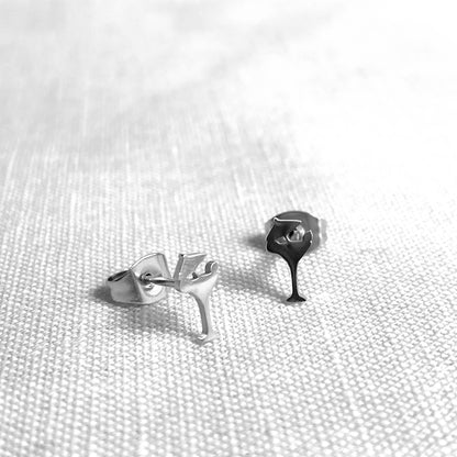Cocktail Glass Earring Studs Silver
