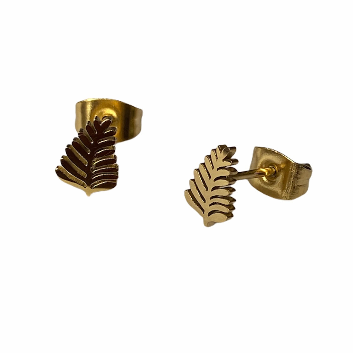 Fern Leaf Earring Studs Gold