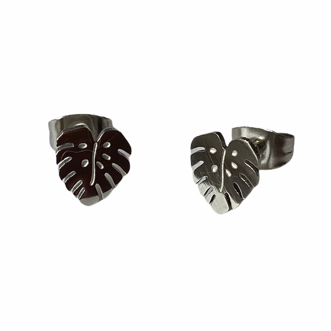 Monstera Leaf Earring Studs Silver